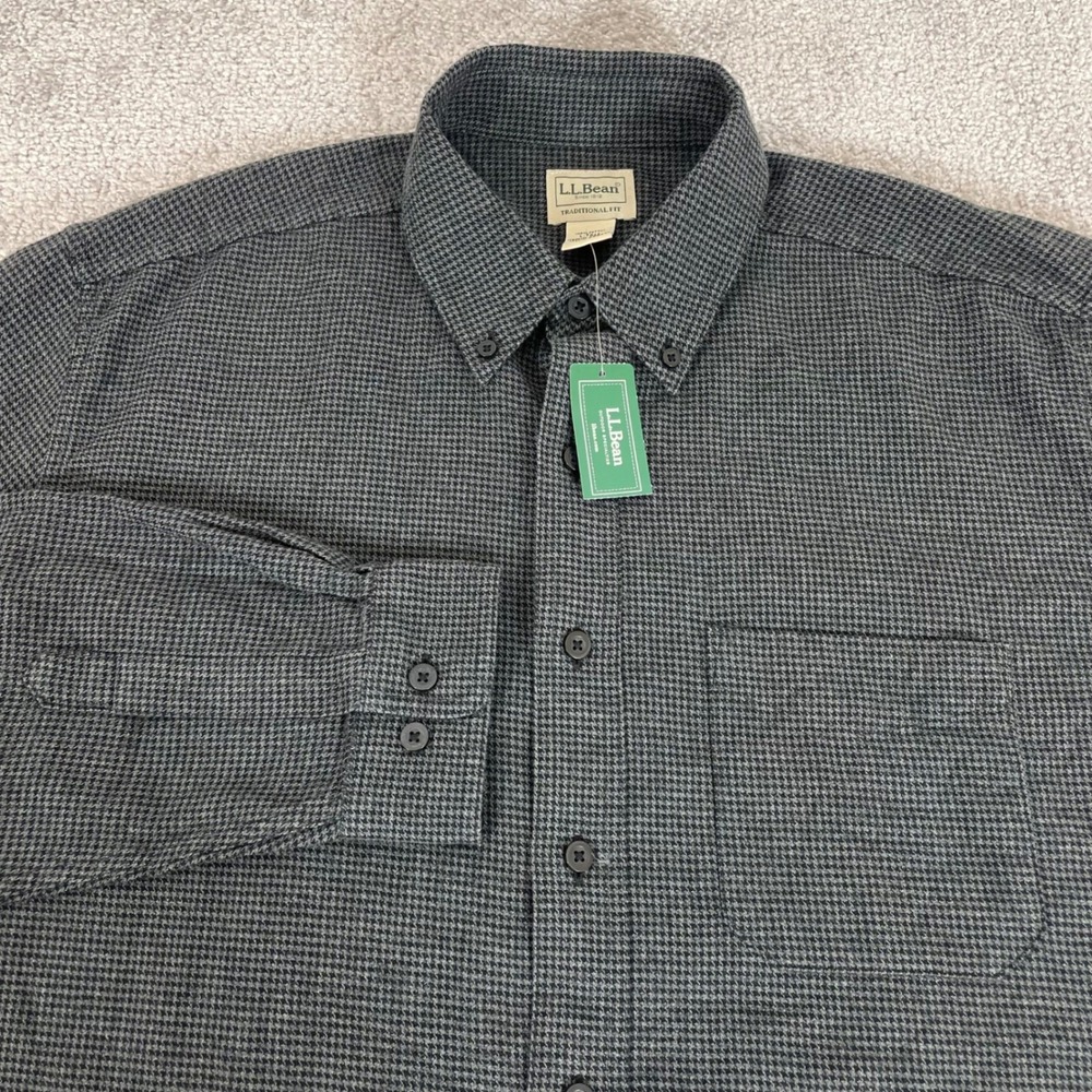 LL Bean Flannel Shirt Mens Large Tall Wicked Good Button Down Houndstooth NWT